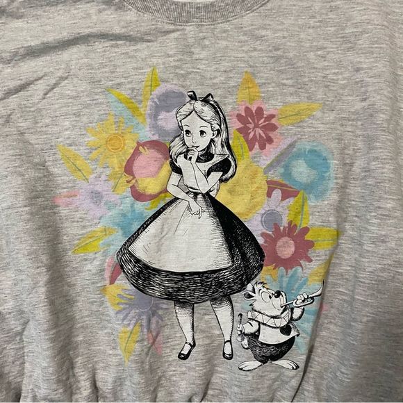 Alice In Wonderland Rabbit Gray Sweatshirt Crewneck Womens - Picture 3 of 5
